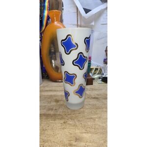 Egizia for Rosenthal Art Glass Vase Collab White Blue Gold Satin 10" MCM Limited
